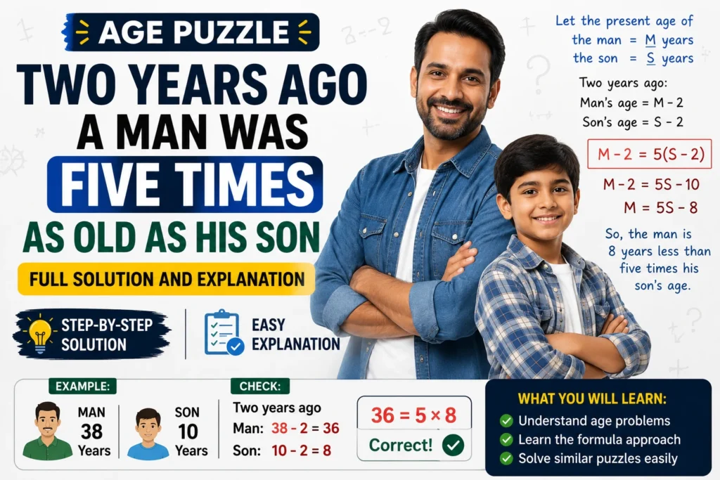 Two Years Ago a Man Was Five Times as Old as His Son: Full Solution and Explanation
